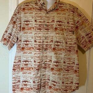 Woolrich Fishing Graphic Button Down Shirt, L